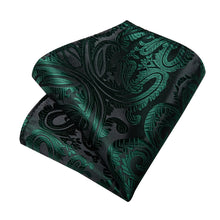 Dress Tie Deep Green Paisley Men's Silk Tie Handkerchief Cufflinks Set