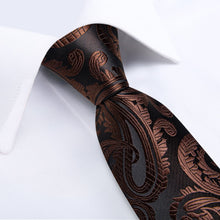 Dress Tie Brown Paisley Men's Silk Tie Handkerchief Cufflinks Set