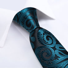Dress Tie Deep Teal Paisley Men's Silk Tie Handkerchief Cufflinks Set