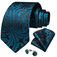 Dress Tie Deep Teal Paisley Men's Silk Tie Handkerchief Cufflinks Set