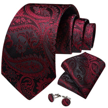Dress Tie Burgundy Paisley Men's Silk Tie Handkerchief Cufflinks Set for wedding