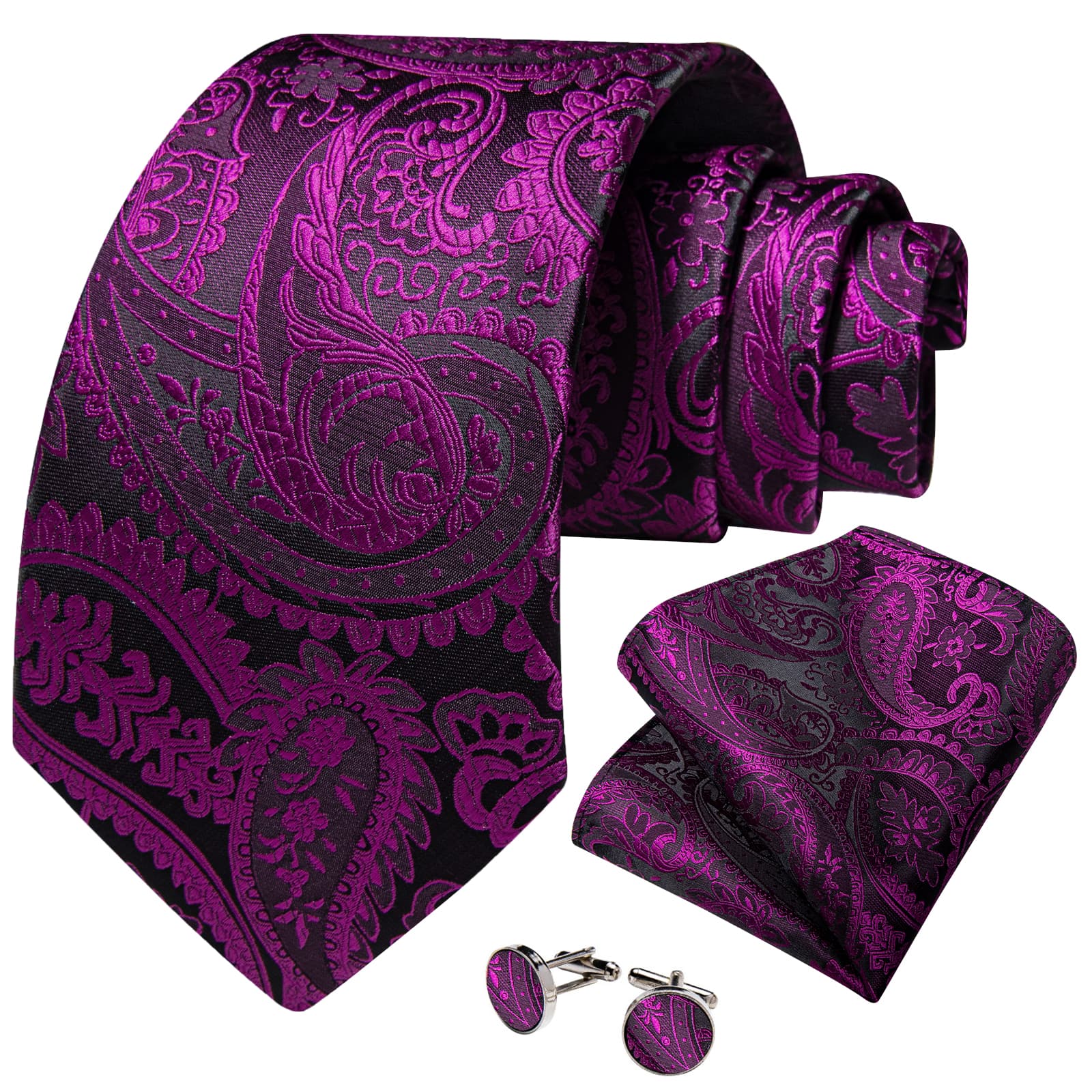 deep purple paisley mens silk wedding tie set for groom