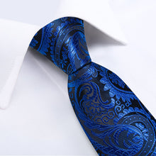 Dress Tie Blue Paisley Men's Silk Tie Handkerchief Cufflinks Set