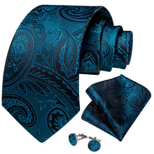 Dress Tie Teal Floral Men's Silk Tie Handkerchief Cufflinks Set