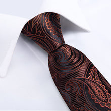 Dress Suit Tie Brown Paisley Men's Silk Tie Handkerchief Cufflinks Set