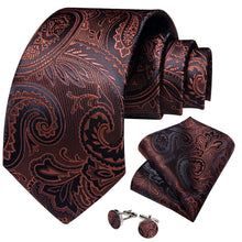 Dress Suit Tie Brown Paisley Men's Silk Tie Handkerchief Cufflinks Set