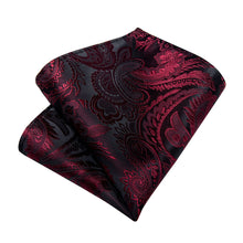 Dress Tie Deep Red Paisley Men's Silk Tie Handkerchief Cufflinks Set