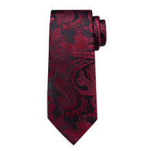 Dress Tie Deep Red Paisley Men's Silk Tie Handkerchief Cufflinks Set