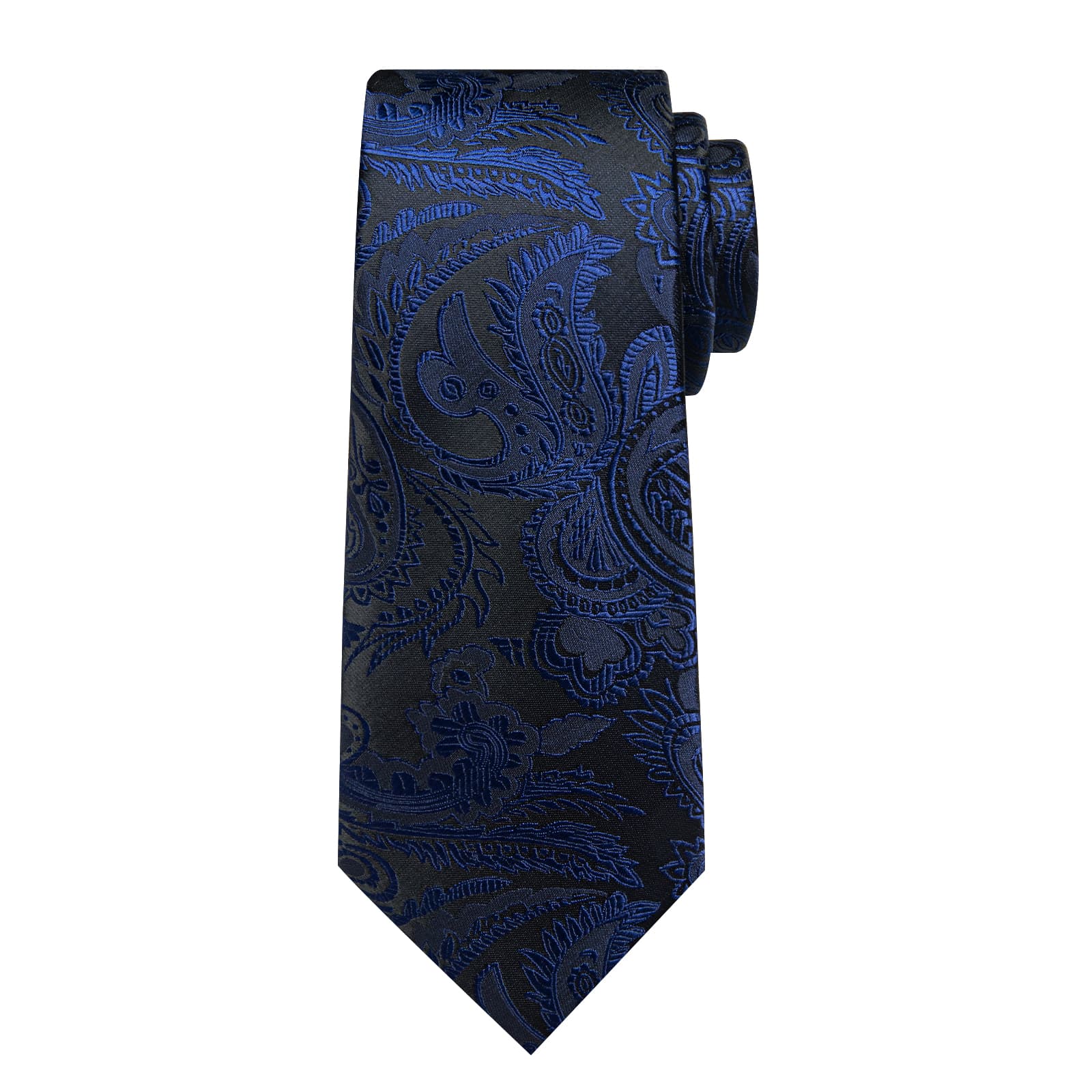 Business Navy Blue Floral Men's Silk Tie Handkerchief Cufflinks Set for Dress Suit