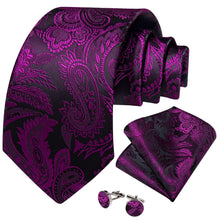 Dress Tie Violet Purple Floral Men's Silk Tie Handkerchief Cufflinks Set