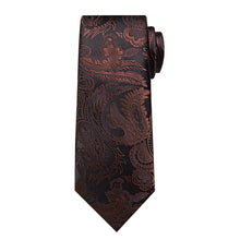 deep brown paisley silk mens ties pocket square cufflinks set