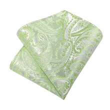 light green paisley silk mens handkerchirf cufflinks set