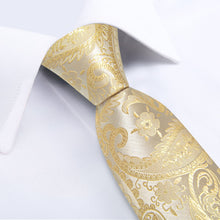 light yellow silk paisley ties handkerchief cufflinks set for men