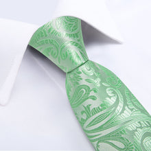 SeaFoam Green paisley mens silk tie handkerchief cufflinks set for wedding or business