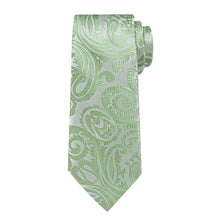 Sage Green Paisley Men's Silk Dress Suit Tie Pocket Square Cufflinks Set for Wedding