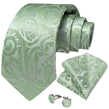 Sage Green Paisley Men's Silk Dress Suit Tie Pocket Square Cufflinks Set for Wedding
