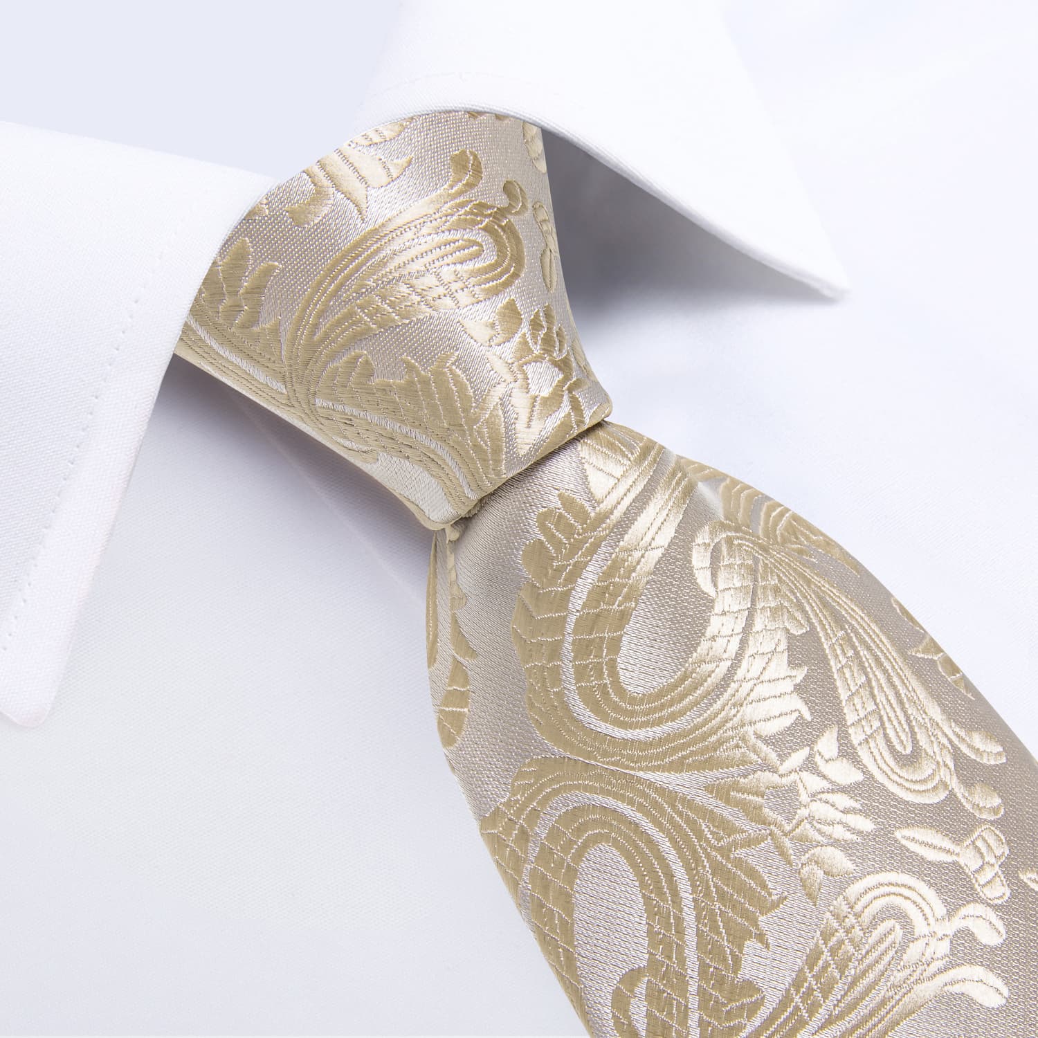 Dress Tie Cream White Paisley Men's Silk Tie Hanky Cufflinks Set
