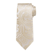 Dress Tie Cream White Paisley Men's Silk Tie Hanky Cufflinks Set