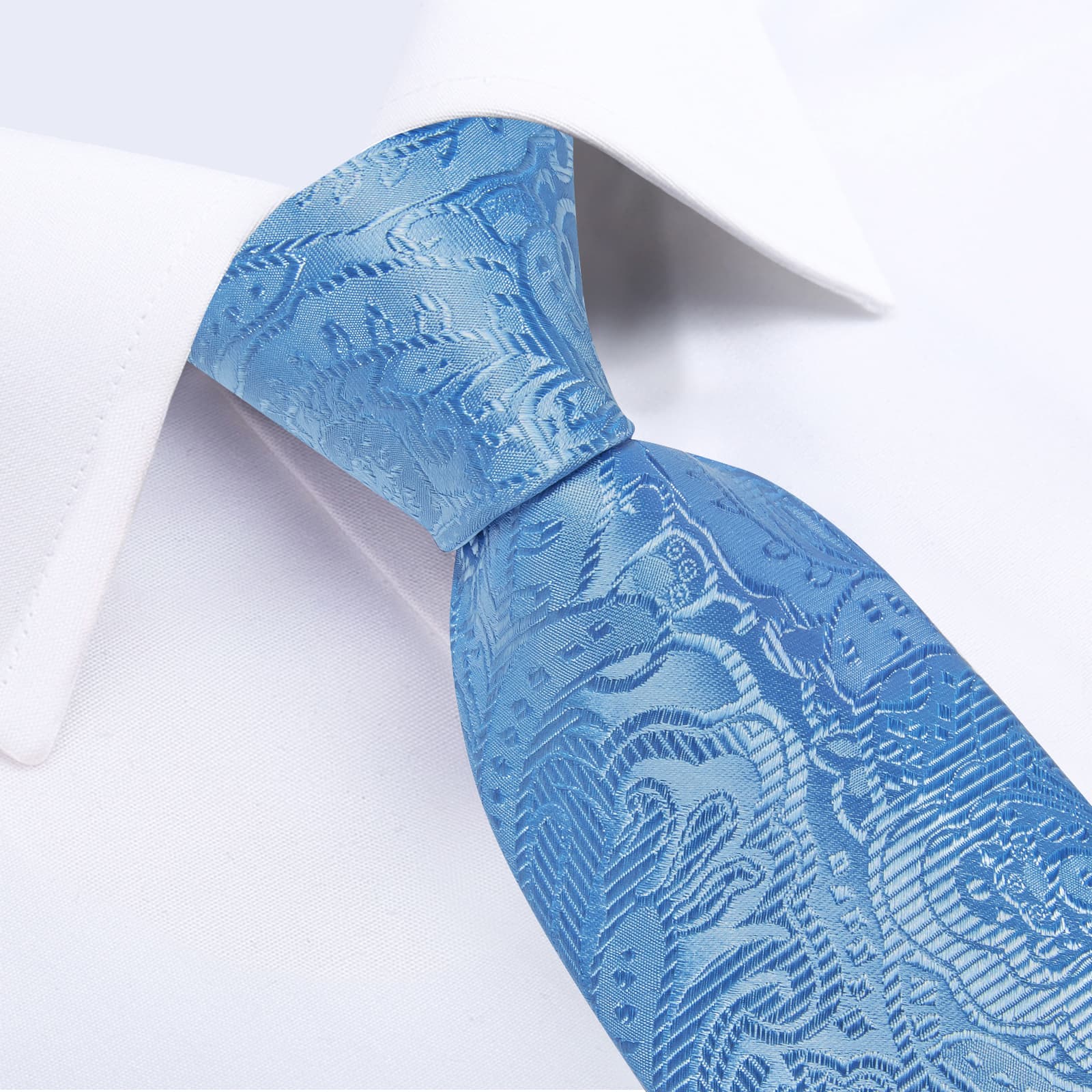 DiBanGu Celestial Blue Paisley Silk Mens Tie Pocket Square Cufflinks Clip Set