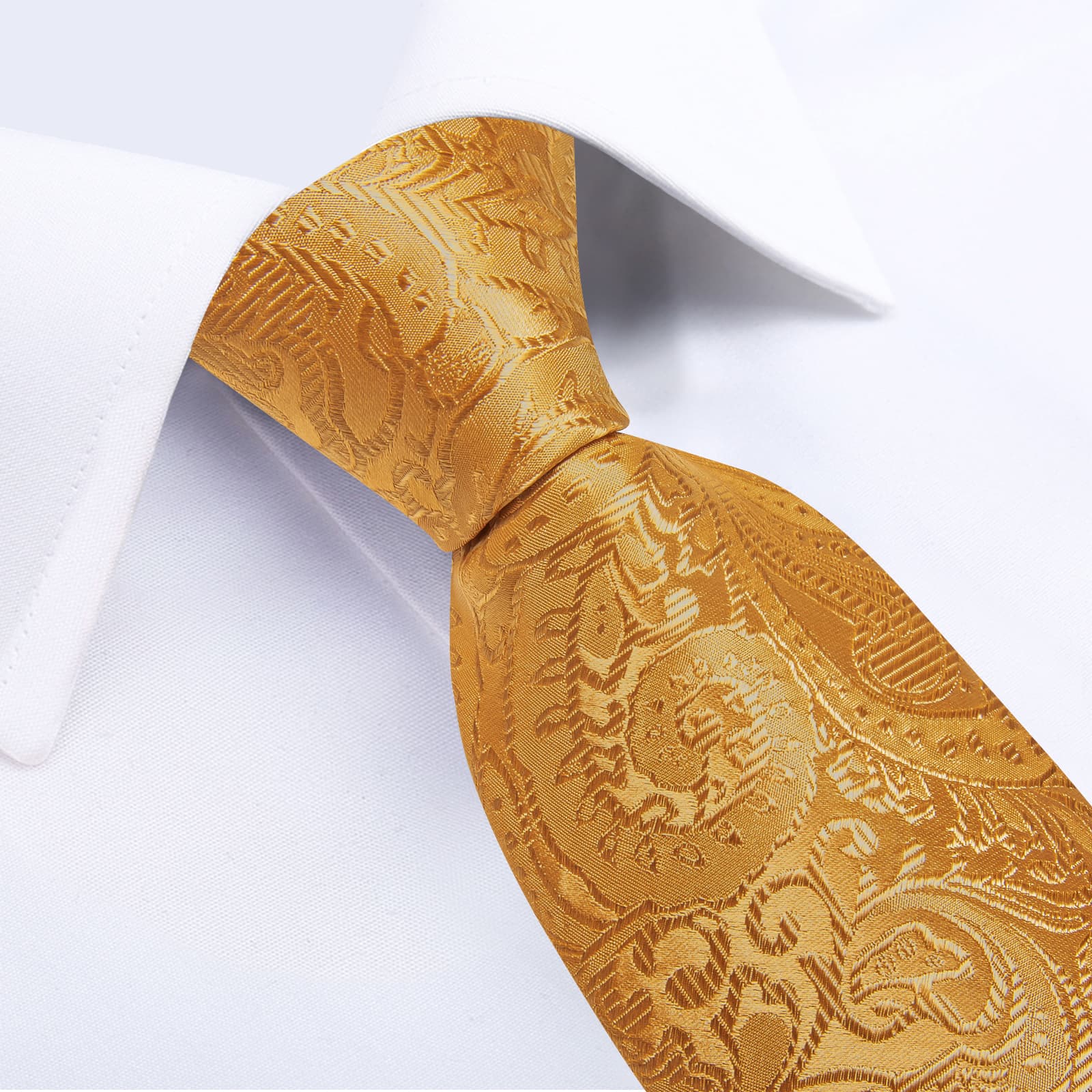 DiBanGu Gold Paisley Silk Mens Tie Pocket Square Cufflinks Clip Set
