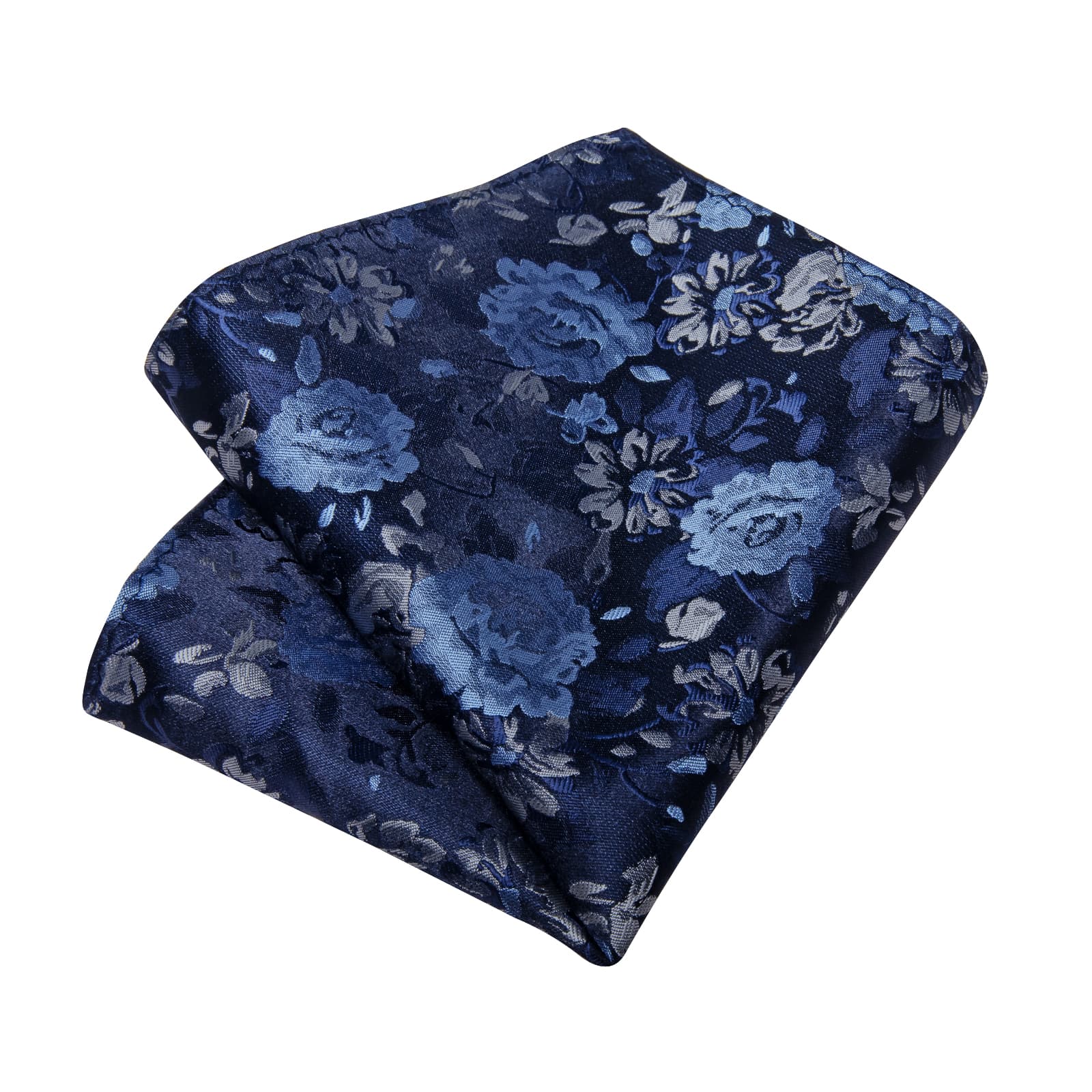 DiBanGu Dark Midnight Blue Floral Silk Mens Tie Hanky Cufflinks Clip Set
