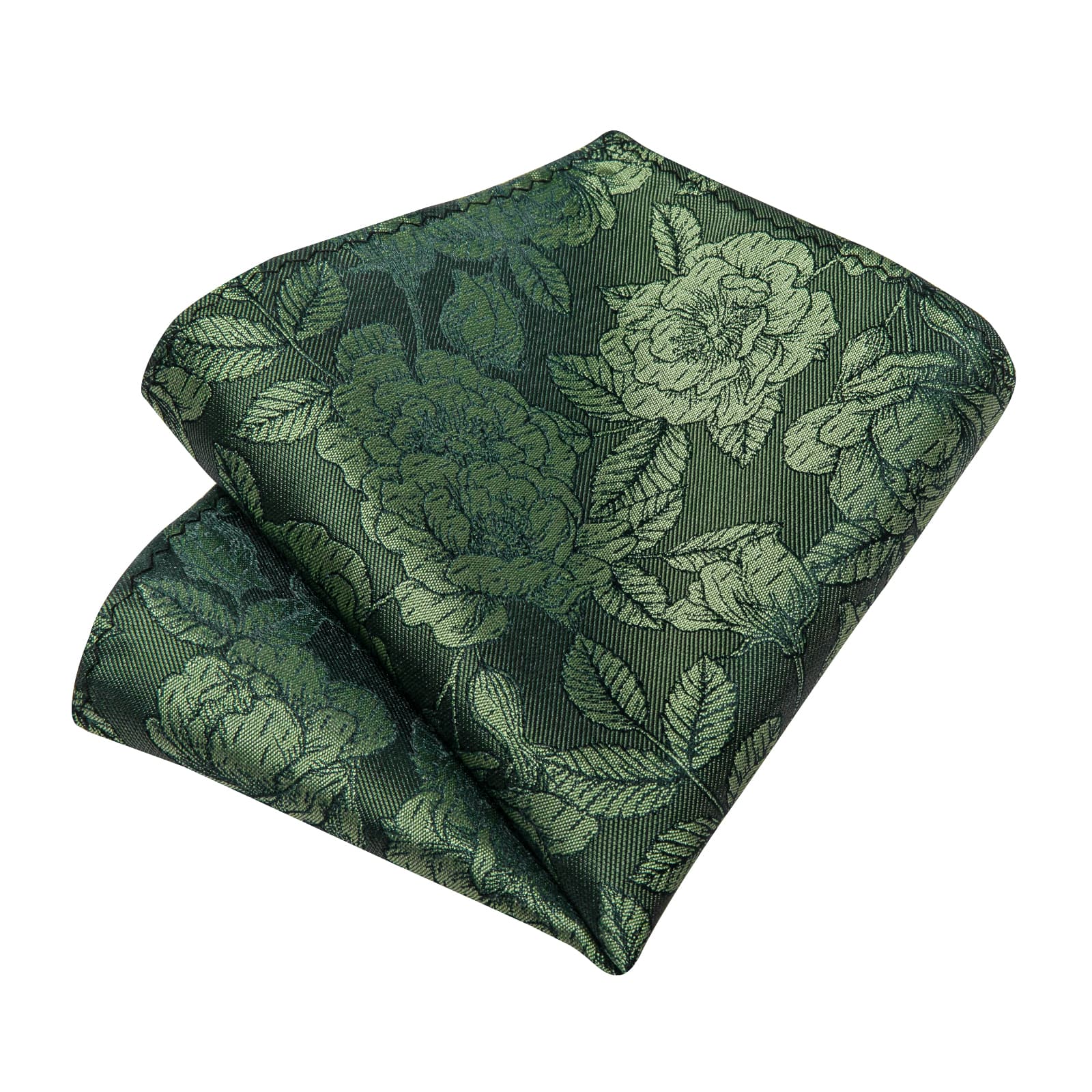 DiBanGu Olive Green Floral Silk Mens Tie Hanky Cufflinks Clip Set