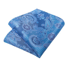Azure Floral Men's Tie Handkerchief Cufflinks Clip Set