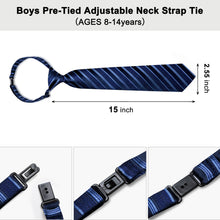 DiBanGu Kids Tie Deep Blue Striped Silk Tie Pocket Square Set Classic