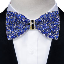 Silver Blue Rhinestone Crystal Bow Tie for Mens Weddings and Partyy