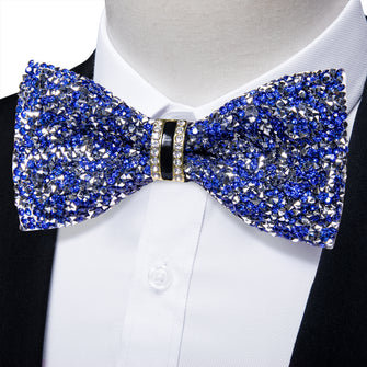 Silver Blue Rhinestone Crystal Bow Tie for Mens Weddings and Partyy