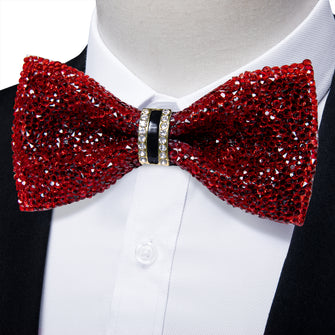 Plastic Red Silver Diamond Mens Bow Tie With Crystal