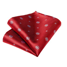 Christmas Red Snowflakes Solid Silk Men's Pre-Bowtie Pocket Square Cufflinks Set