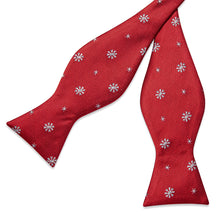 Christmas Red Snowflakes Solid Silk Men's Pre-Bowtie Pocket Square Cufflinks Set