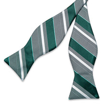 Black White Green Striped Self-Bowtie Pocket Square Cufflinks Set