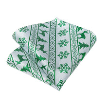 Christmas Green Snowflake Whtie Solid Silk Bowtie Pocket Square Cufflinks Set