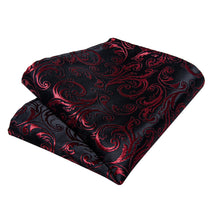 Black Red Floral Self-Bowtie Pocket Square Cufflinks Set