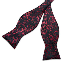 Black Red Floral Self-Bowtie Pocket Square Cufflinks Set