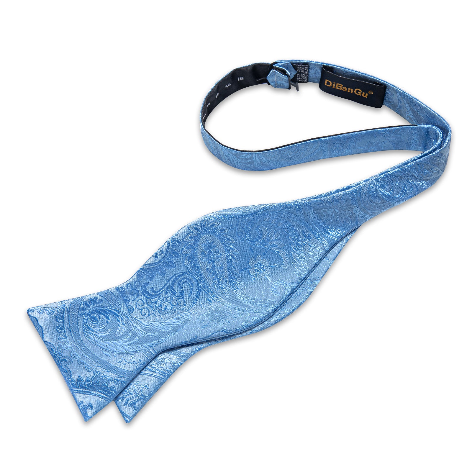 Light Blue Floral Self-Bowtie Pocket Square Cufflinks Set