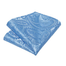 Light Blue Floral Self-Bowtie Pocket Square Cufflinks Set
