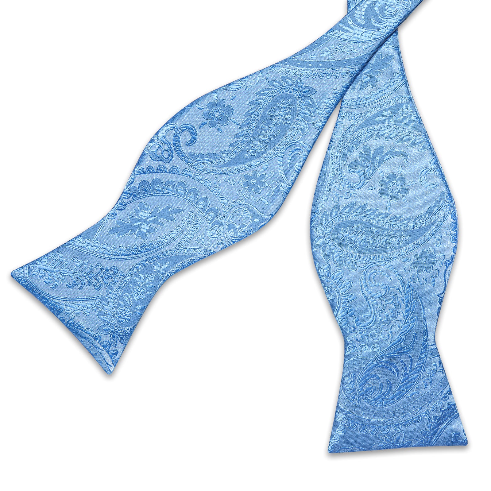 Light Blue Floral Self-Bowtie Pocket Square Cufflinks Set