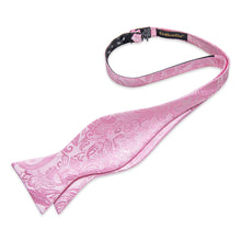 Pink Floral Self-Bowtie Pocket Square Cufflinks Set