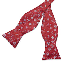 Christmas Snowflake Red Solid Self-Bowtie Pocket Square Cufflinks Set