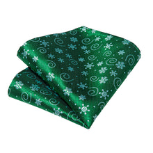 Christmas Snowflake Green Solid Self-Bowtie Pocket Square Cufflinks Set