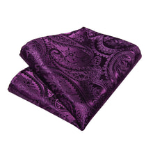 Purple Floral Self-Bowtie Pocket Square Cufflinks Set