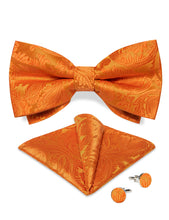 Orange Floral Silk Men's Pre-Bowtie Pocket Square Cufflinks Set