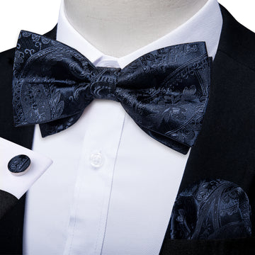 Purple Floral Silk Men's Pre-Bowtie Pocket Square Cufflinks Set