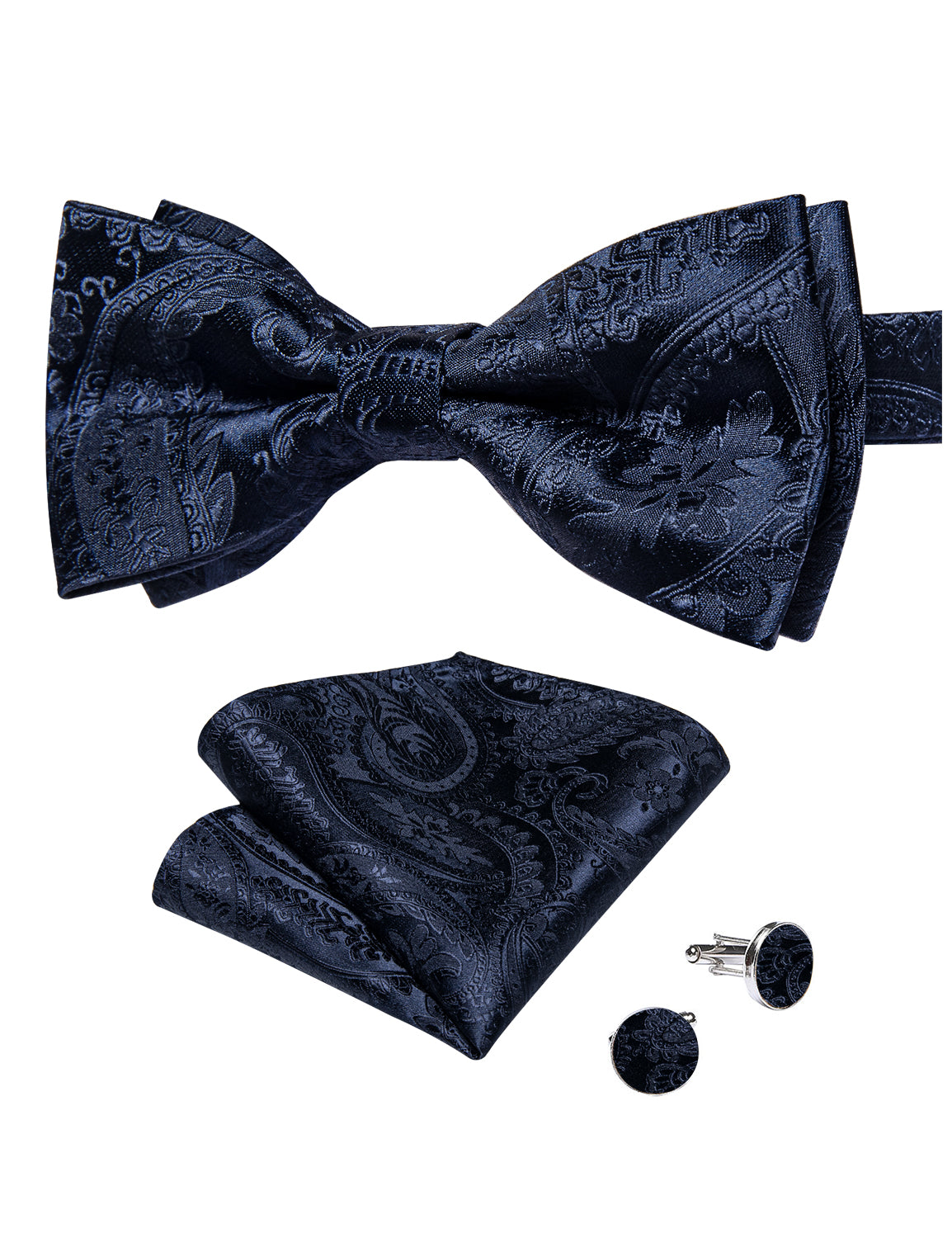 Purple Floral Silk Men's Pre-Bowtie Pocket Square Cufflinks Set