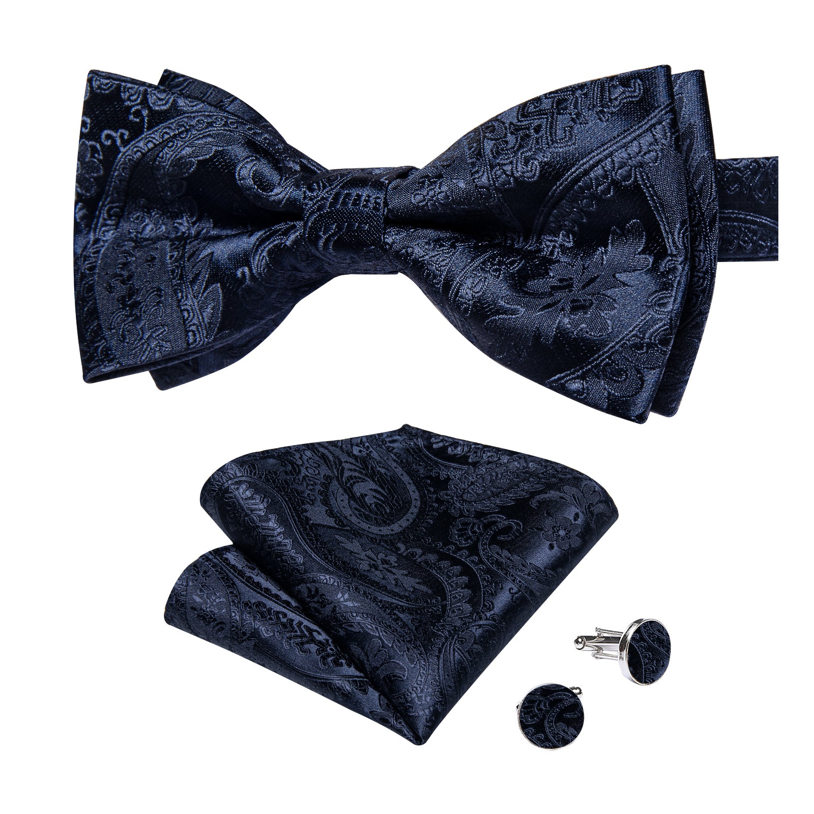 Purple Floral Silk Men's Pre-Bowtie Pocket Square Cufflinks Set