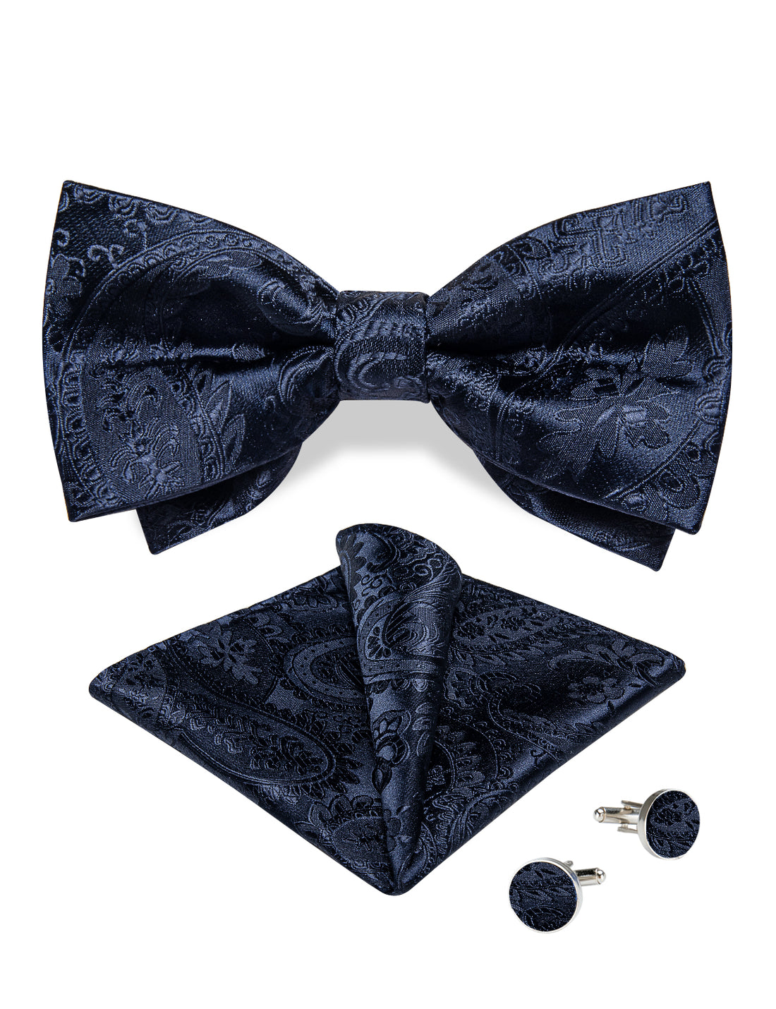 Purple Floral Silk Men's Pre-Bowtie Pocket Square Cufflinks Set