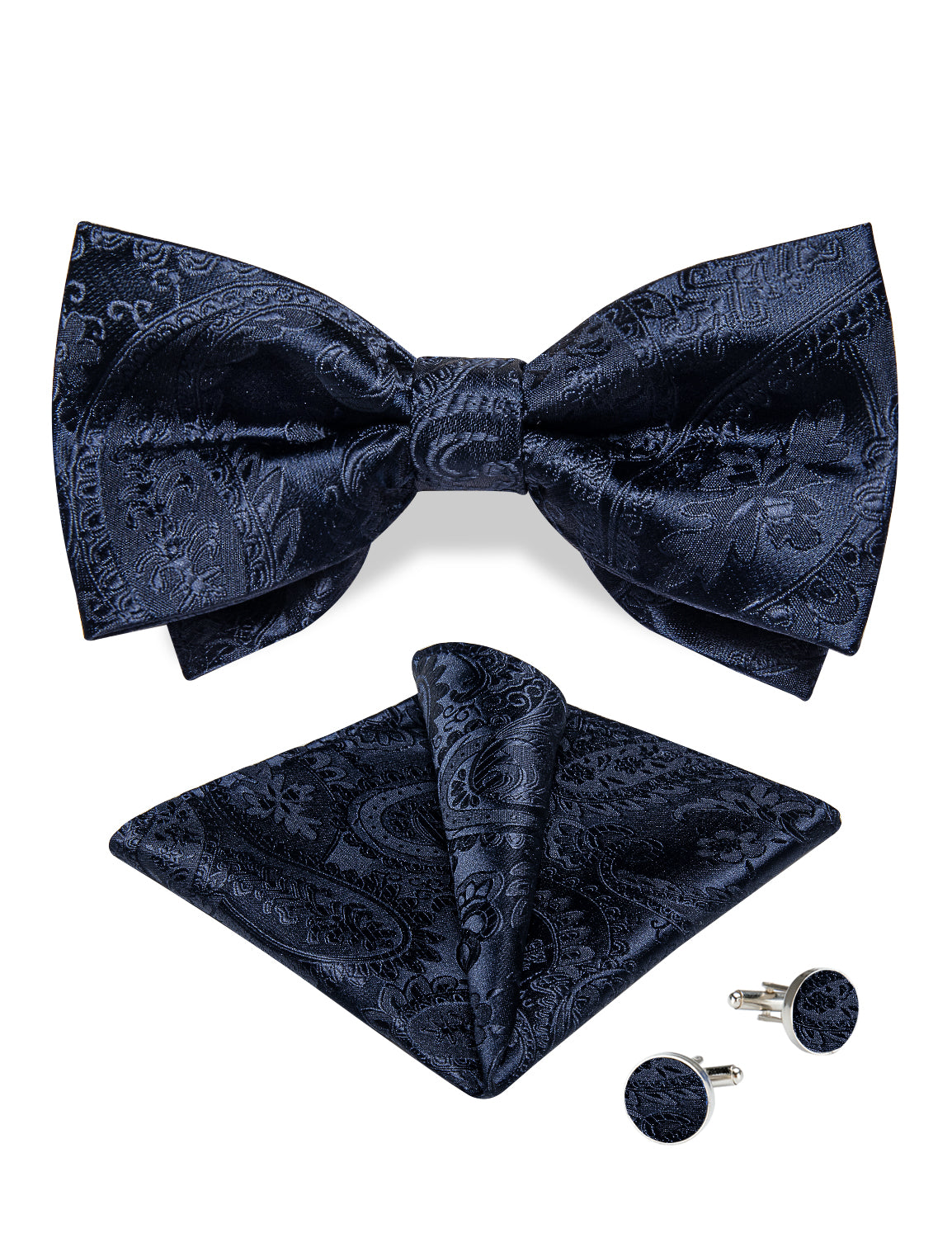 Purple Floral Silk Men's Pre-Bowtie Pocket Square Cufflinks Set